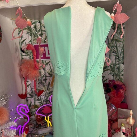 White House Black Market Shift Dress Sleeveless Laser Cut MINT GREEN 4 NEW $180 - Picture 2 of 5